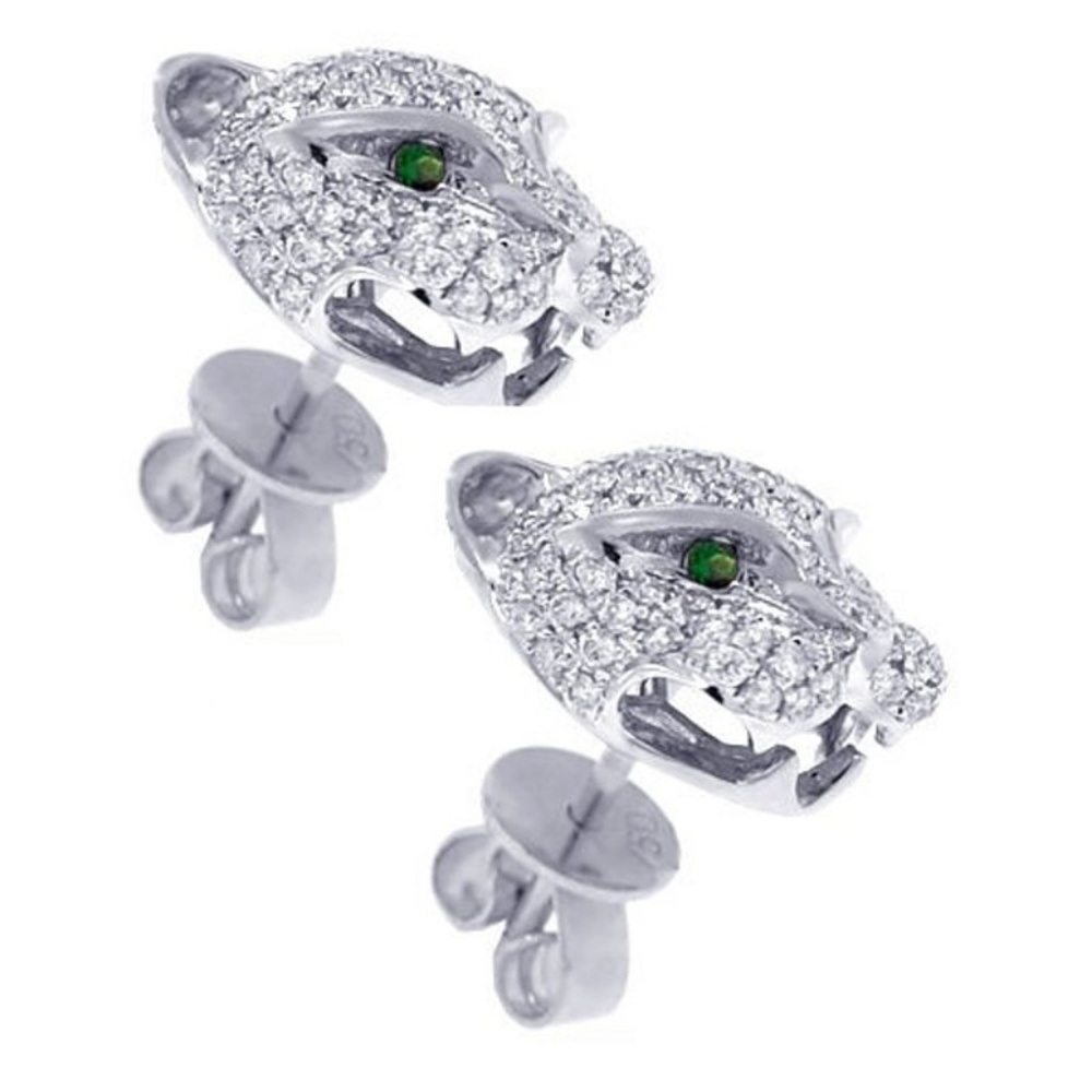 White Sapphire Tiger Stud Earrings - Picture 3 of 6